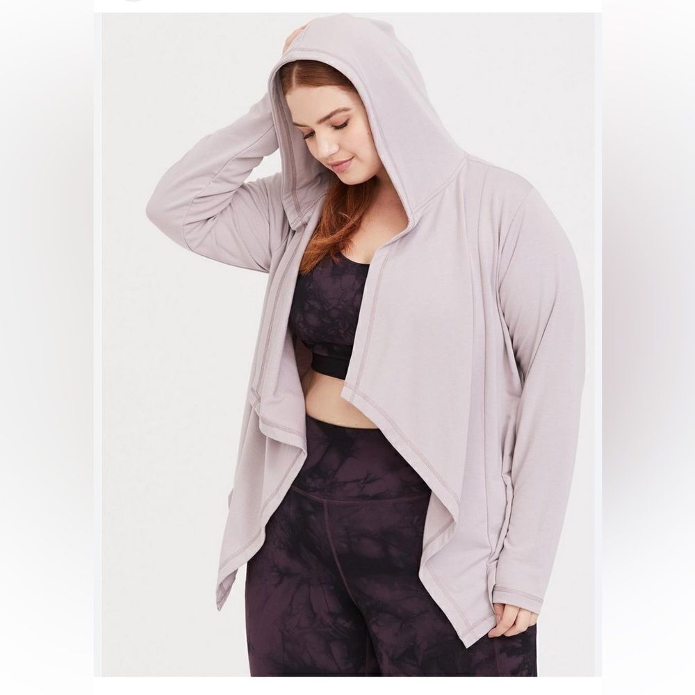 Torrid Womens 5X Hooded‎ Drape Cardigan Sweater Active Top Lilac Purple Plus EUC